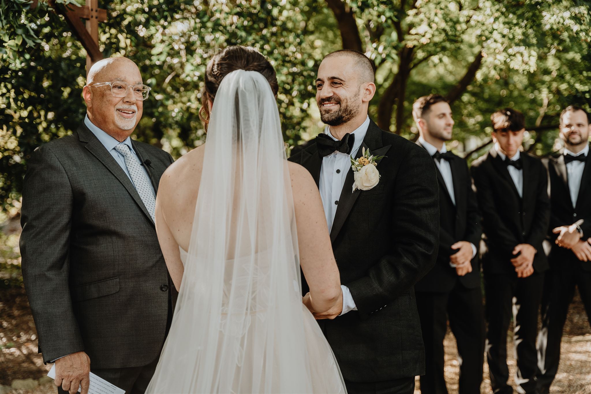 Bride and groom looking at each other.